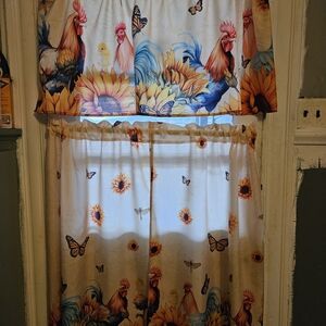 Colorful Rooster and Sunflower Curtains